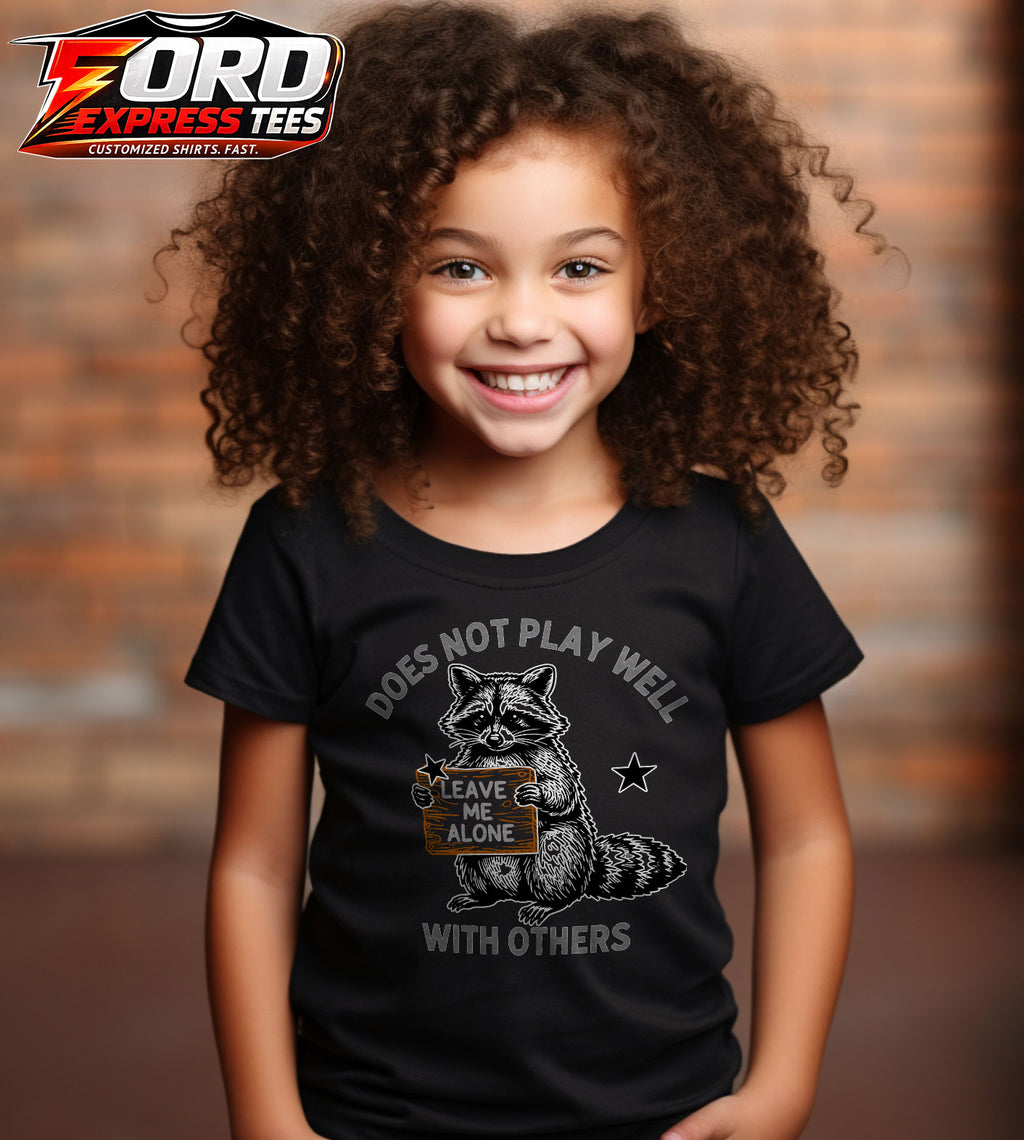 Does Not Play Well Funny Raccoon Graphic Tee