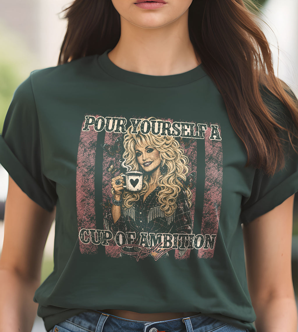 Dolly Parton Coffee and Ambition Graphic Tee