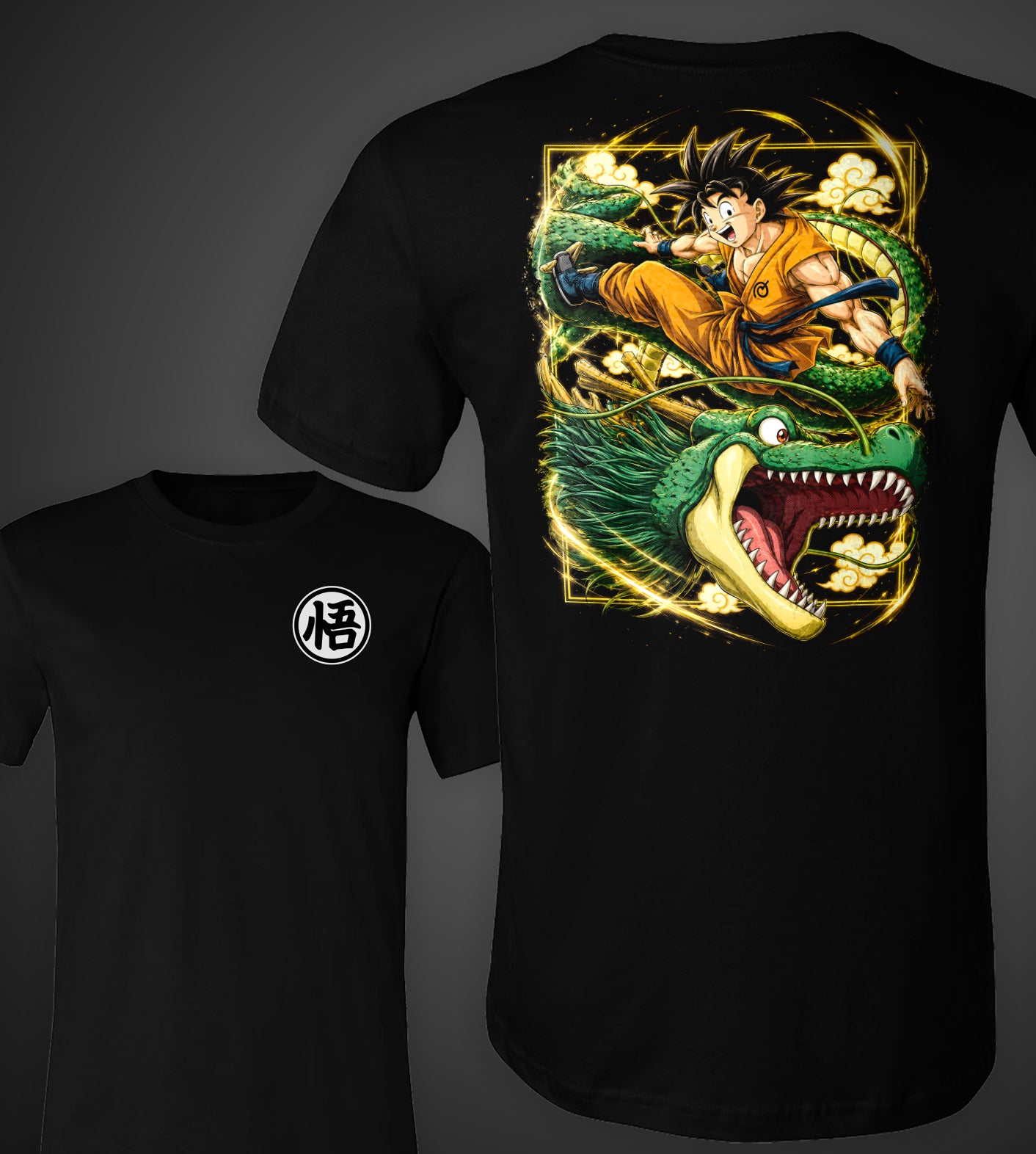 Dragon Ball Goku on Dragon Anime Front and Back Graphic Tee