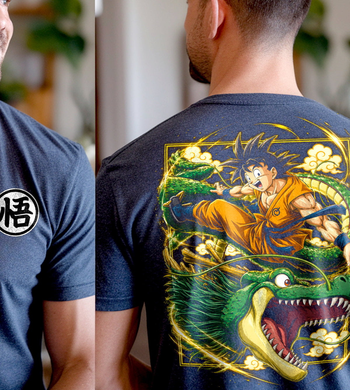 Dragon Ball Goku on Dragon Anime Front and Back Graphic Tee