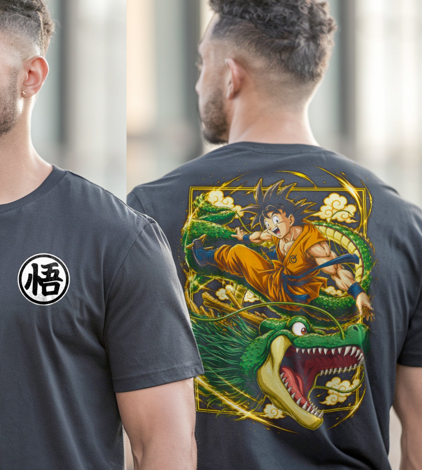 Dragon Ball Goku on Dragon Anime Front and Back Graphic Tee