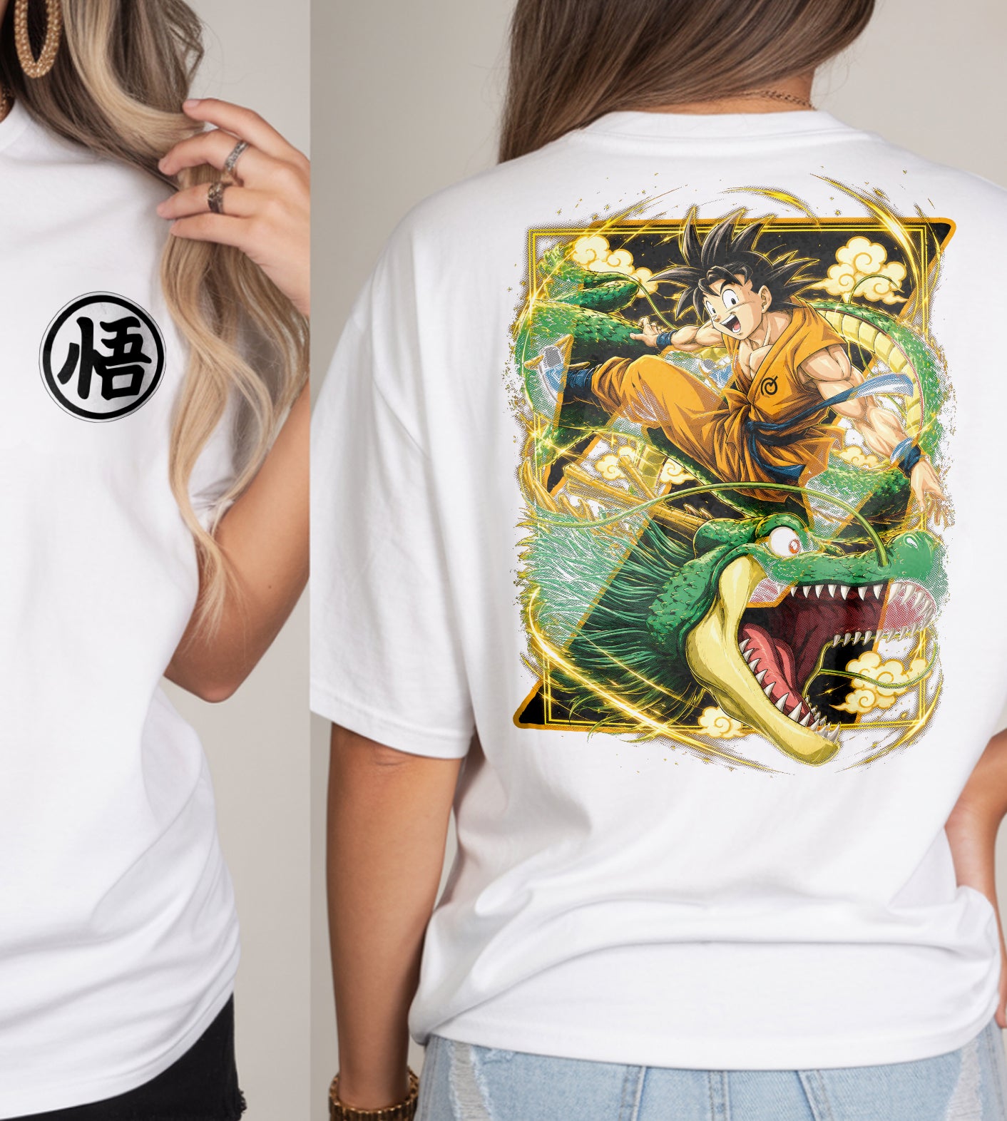 Dragon Ball Goku on Dragon Anime Front and Back Graphic Tee