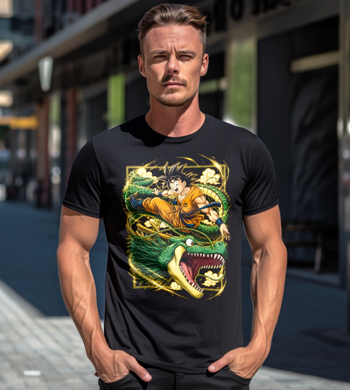 Dragon Ball Goku on Dragon Anime Graphic Tee