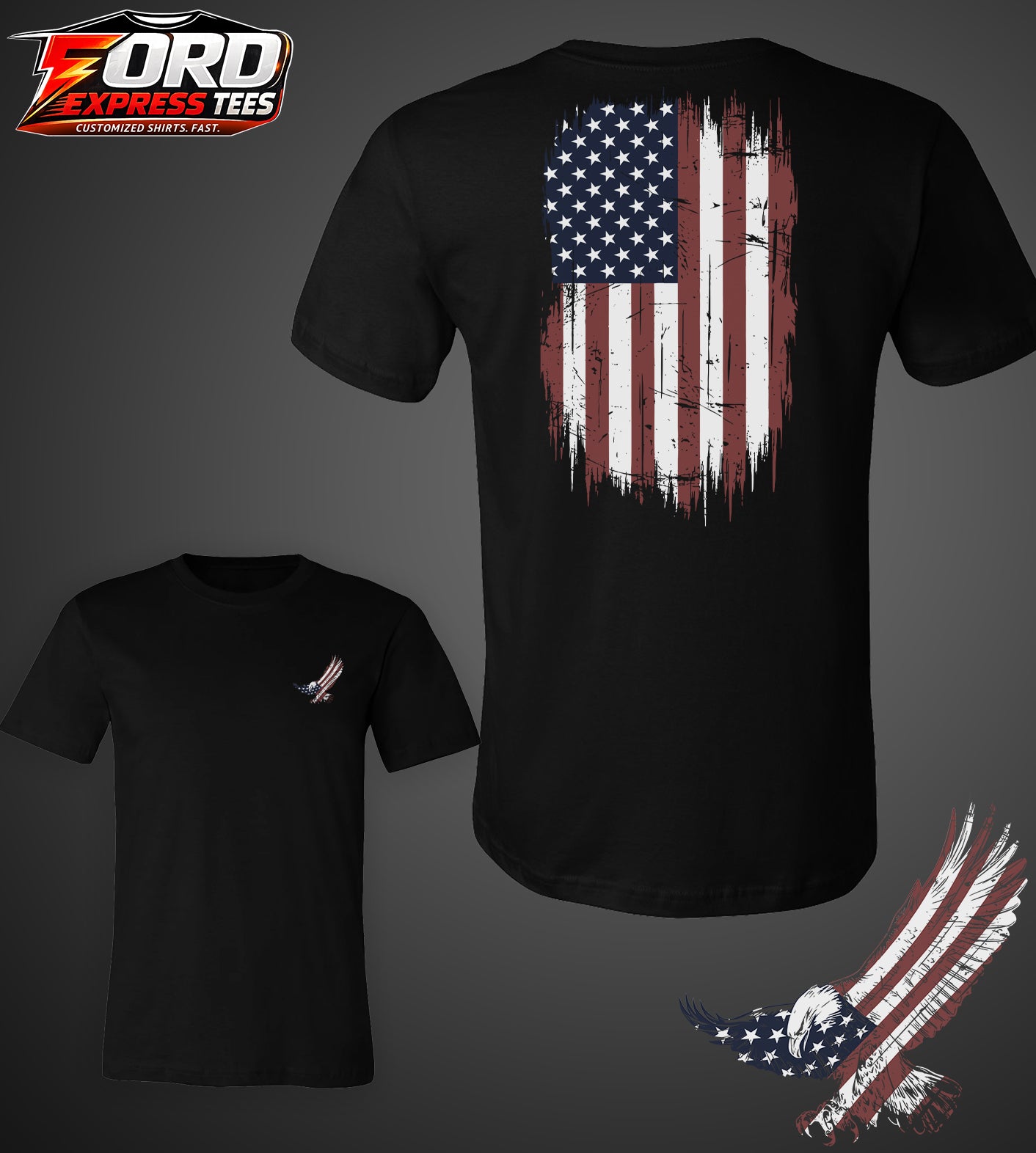 USA American Eagle Flag Graphic Tee Front and Back Tee