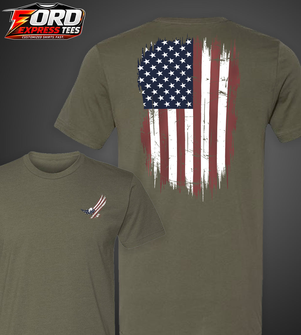 USA American Eagle Flag Graphic Tee Front and Back Tee