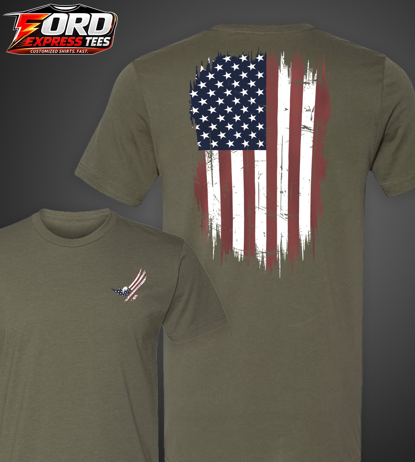USA American Eagle Flag Graphic Tee Front and Back Tee