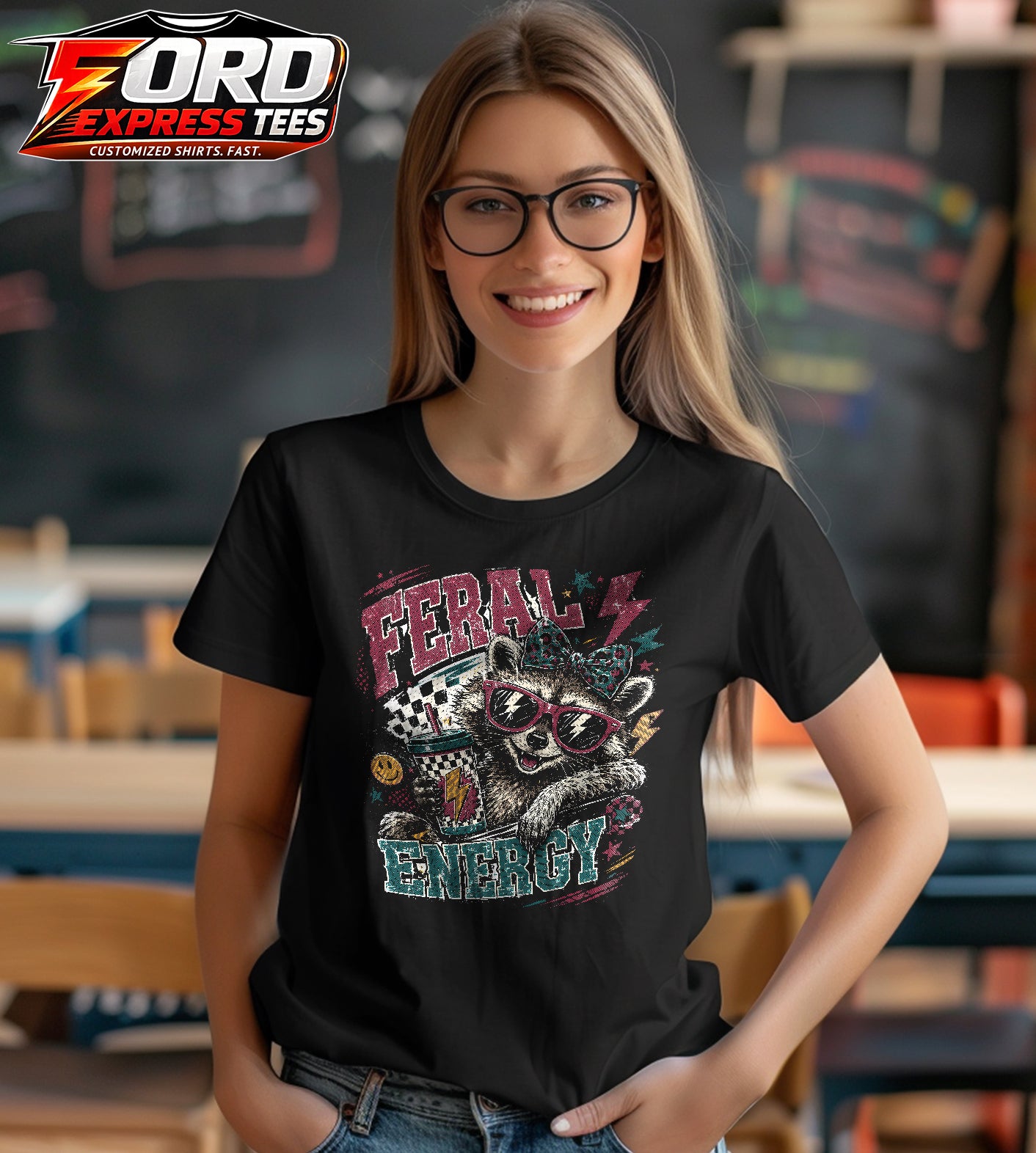 Feral Energy Funny Raccoon Graphic Tee