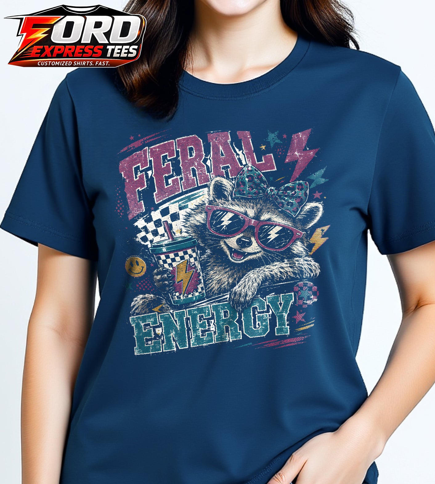 Feral Energy Funny Raccoon Graphic Tee