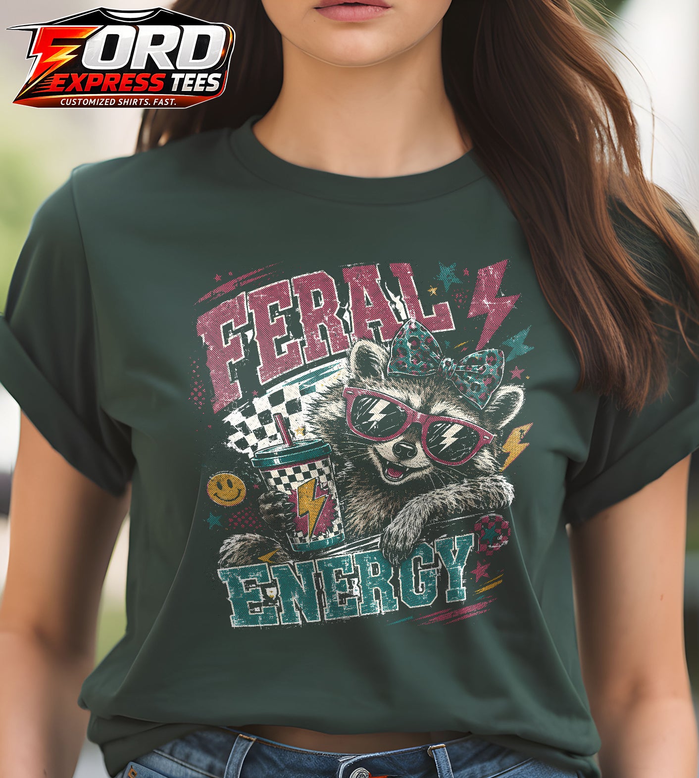 Feral Energy Funny Raccoon Graphic Tee