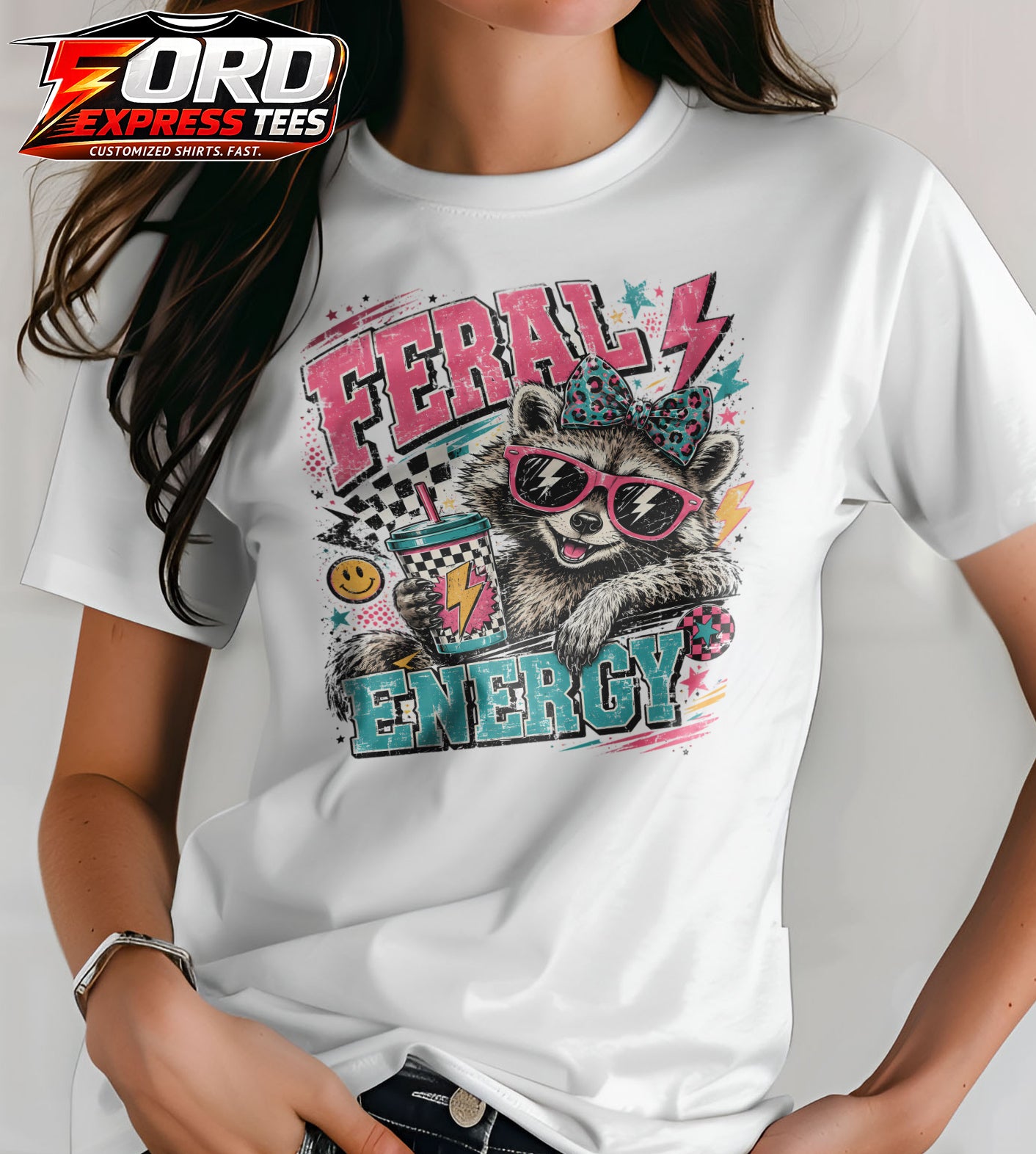 Feral Energy Funny Raccoon Graphic Tee