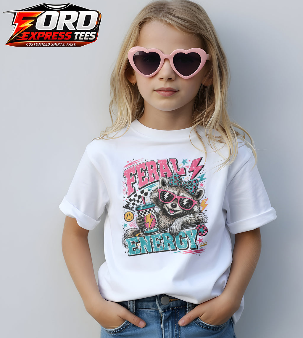 Feral Energy Funny Raccoon Graphic Tee