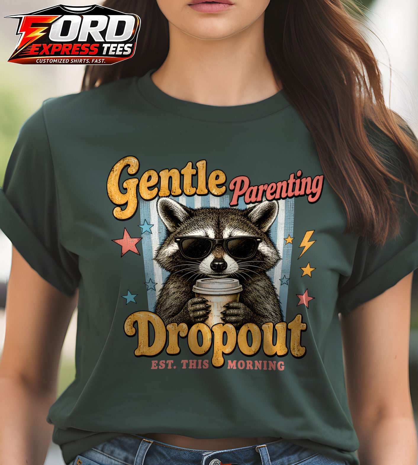 Gentle Parenting Dropout Funny Raccoon Graphic Tee
