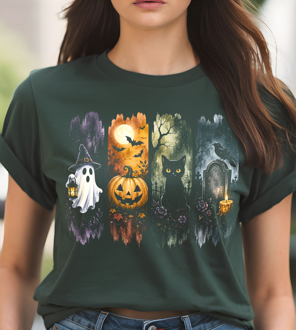 Ghost Pumpkin and Cat Halloween Graphic Tee