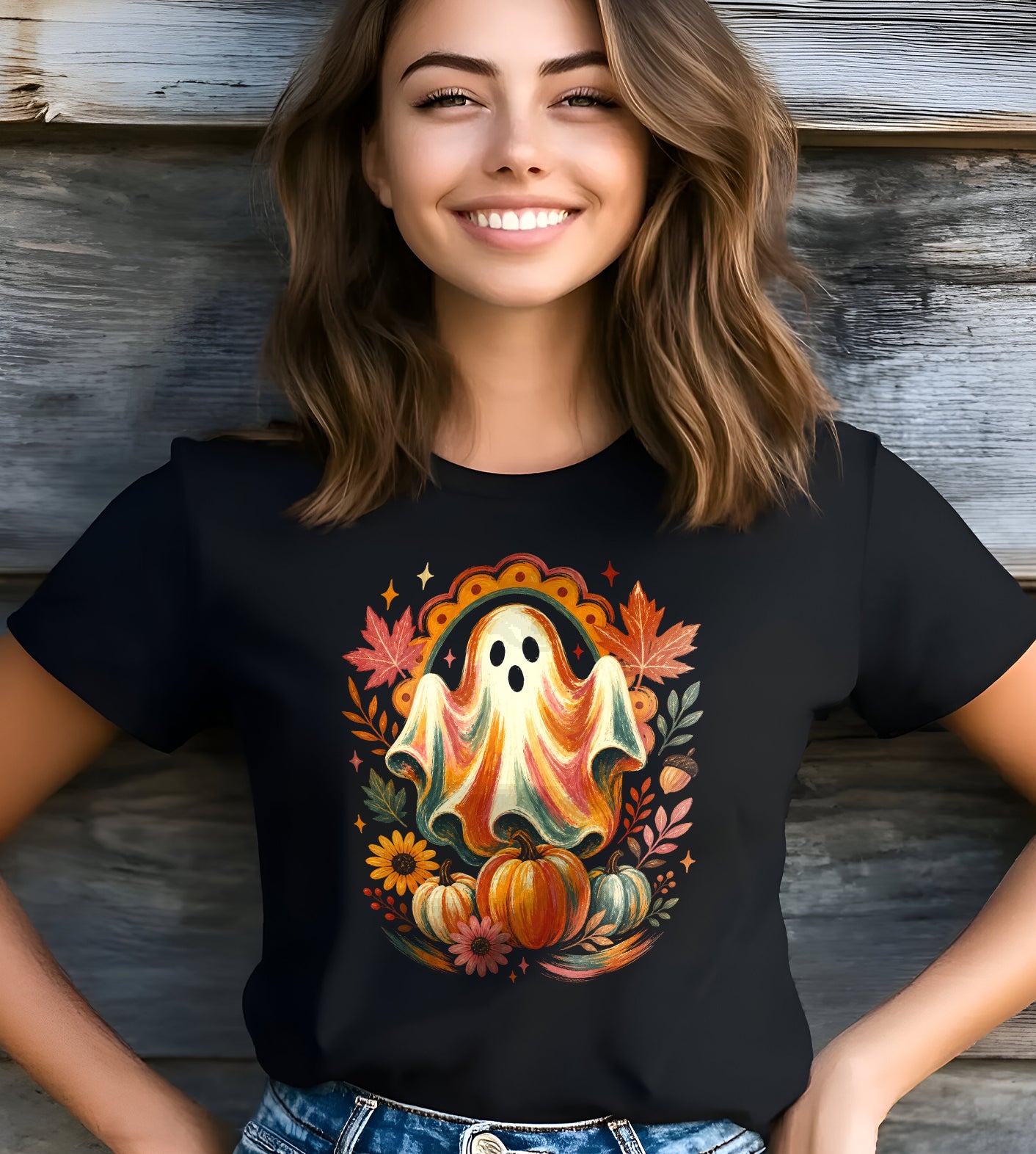 Ghost with Pumpkins Fall Graphic Tee