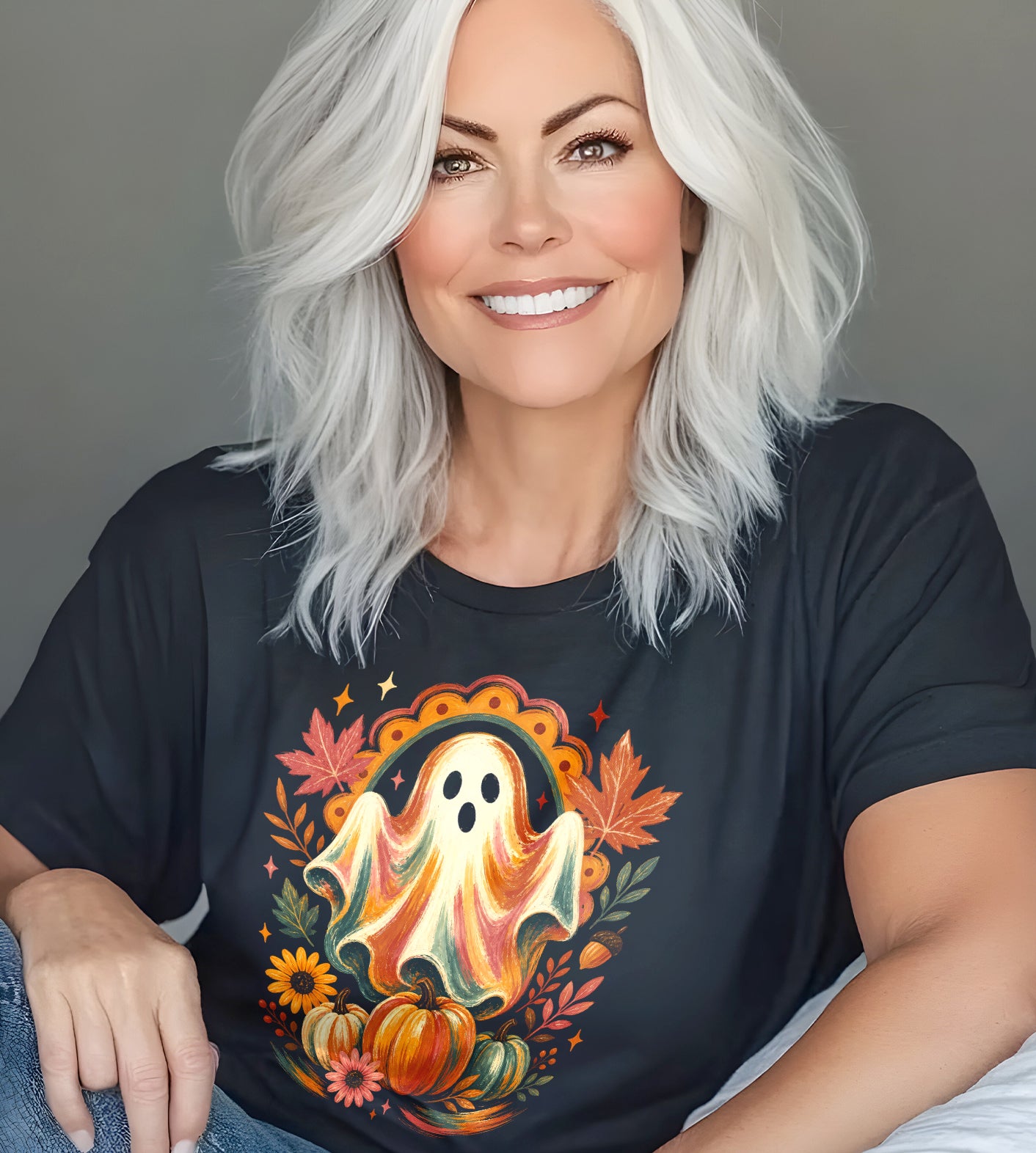Ghost with Pumpkins Fall Graphic Tee