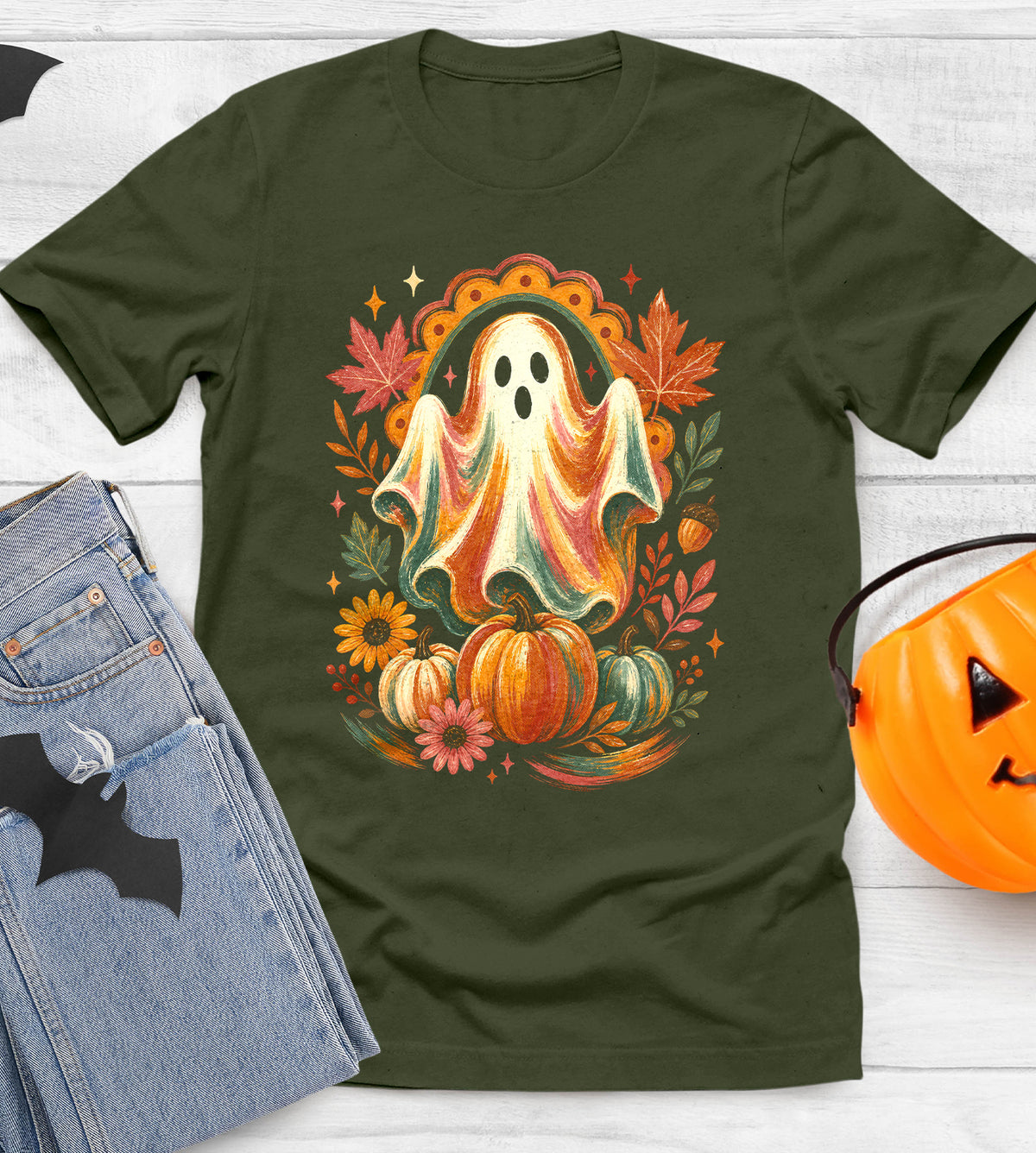Ghost with Pumpkins Fall Graphic Tee