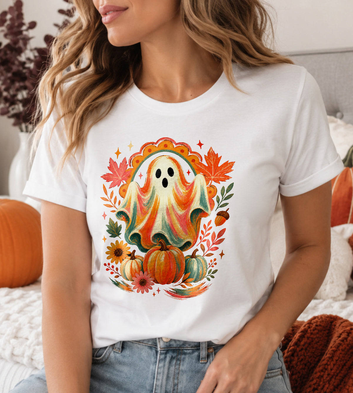 Ghost with Pumpkins Fall Graphic Tee