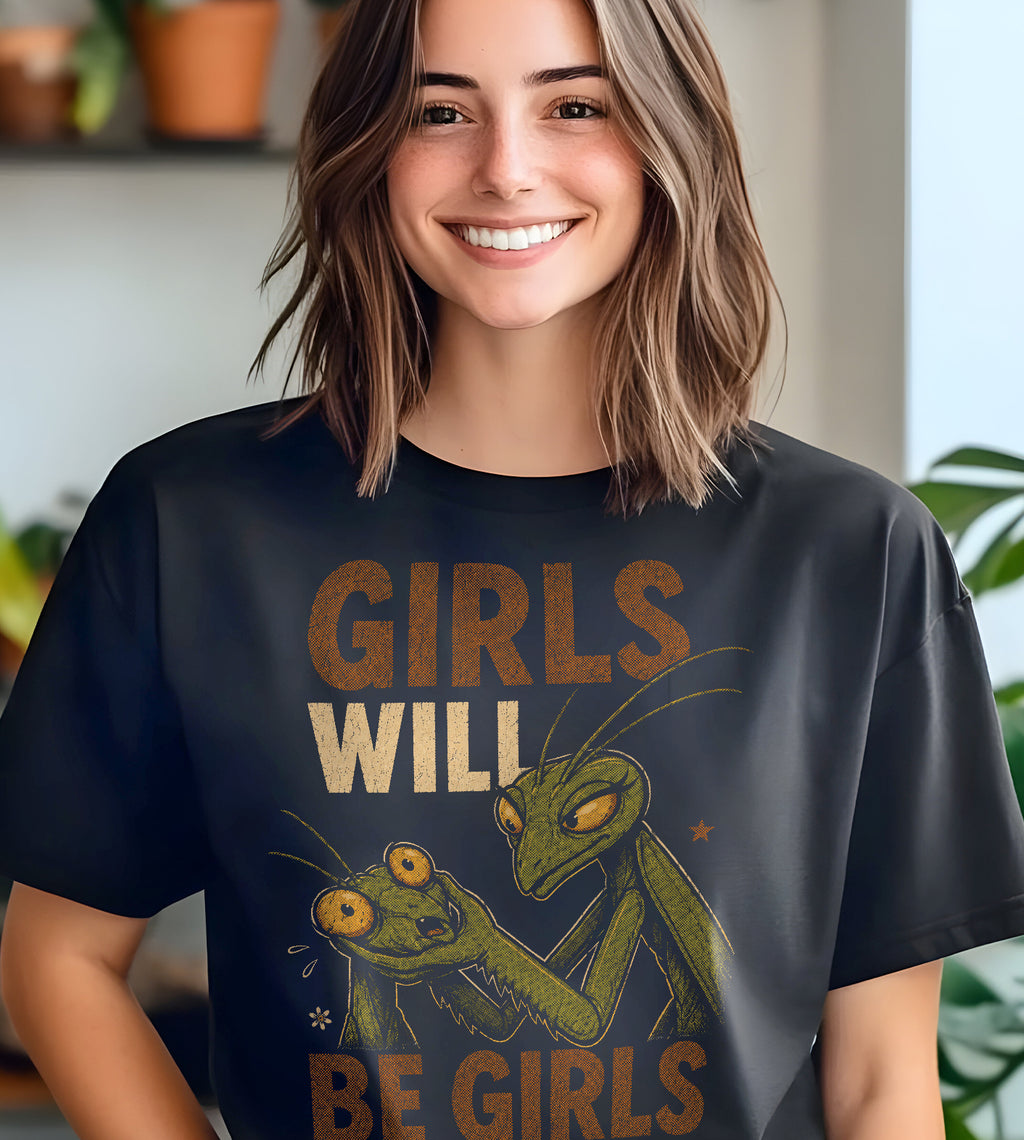 Girls Will Be Girls Mantis Funny Graphic Tee