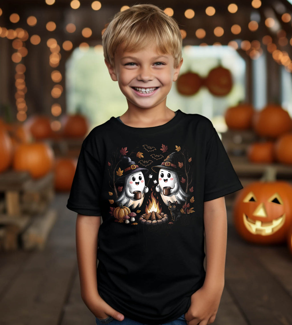 Halloween Ghosts Roasting Marshmellows Fall Graphic Tee