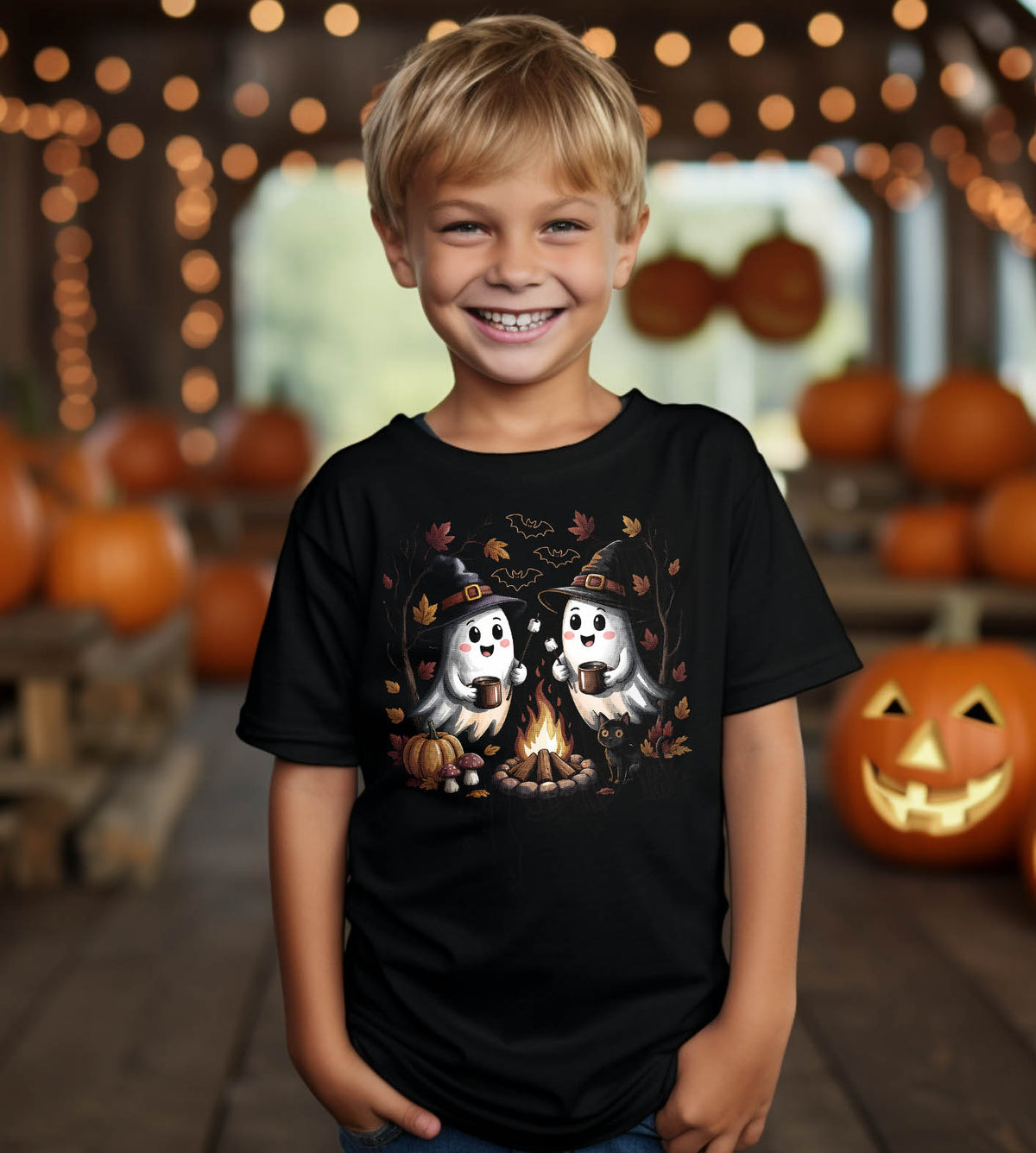Halloween Ghosts Roasting Marshmellows Fall Graphic Tee