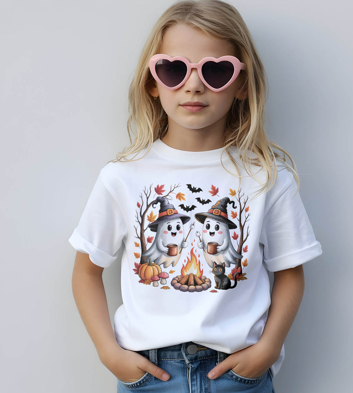Halloween Ghosts Roasting Marshmellows Fall Graphic Tee