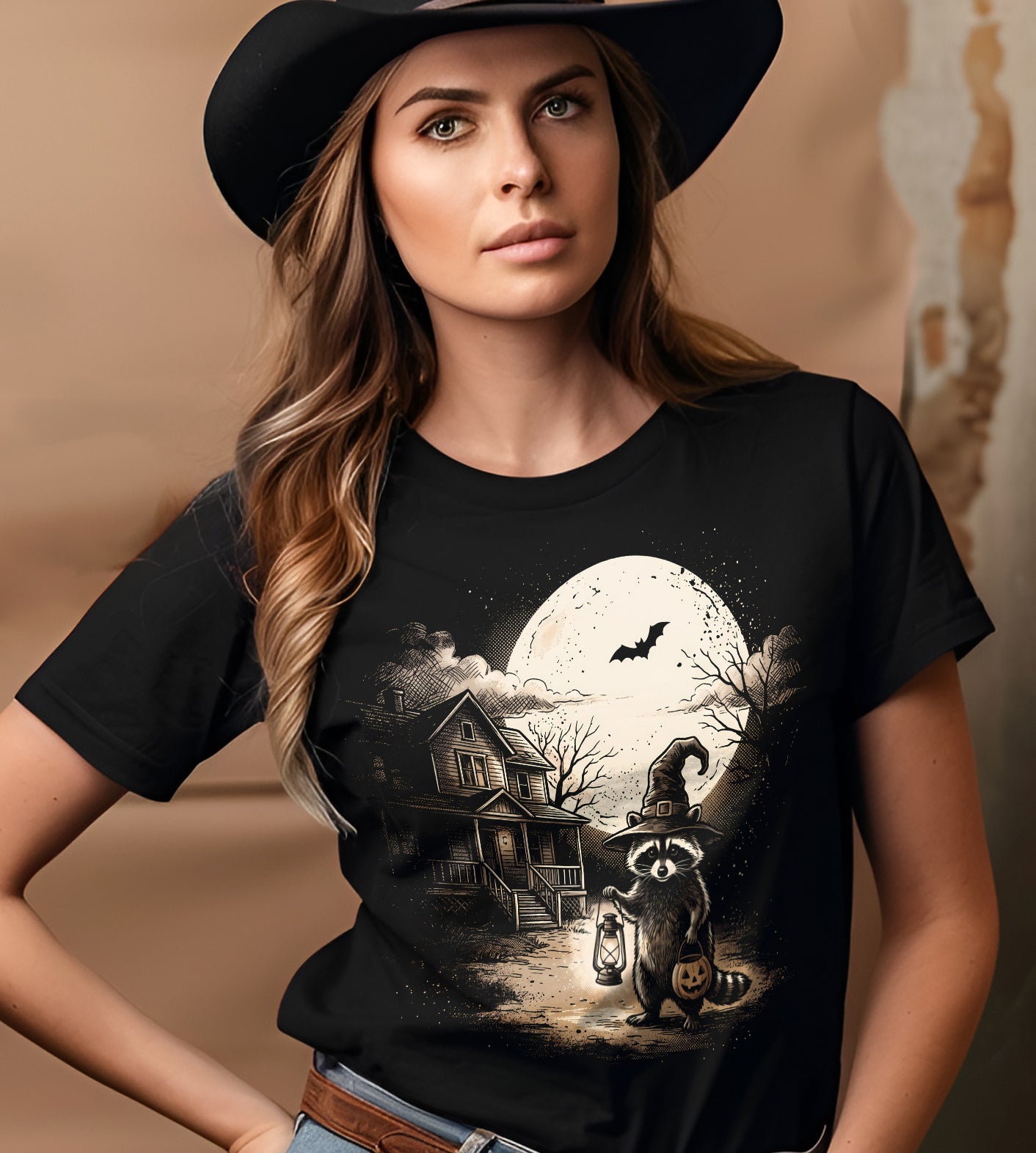 Raccoon Trick or Treating Halloween Graphic Tee