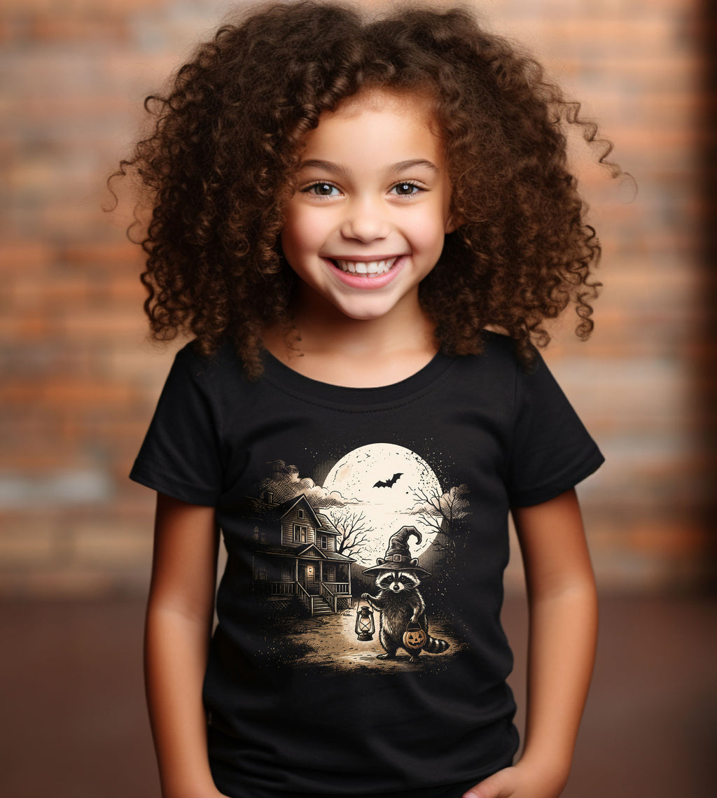 Raccoon Trick or Treating Halloween Graphic Tee