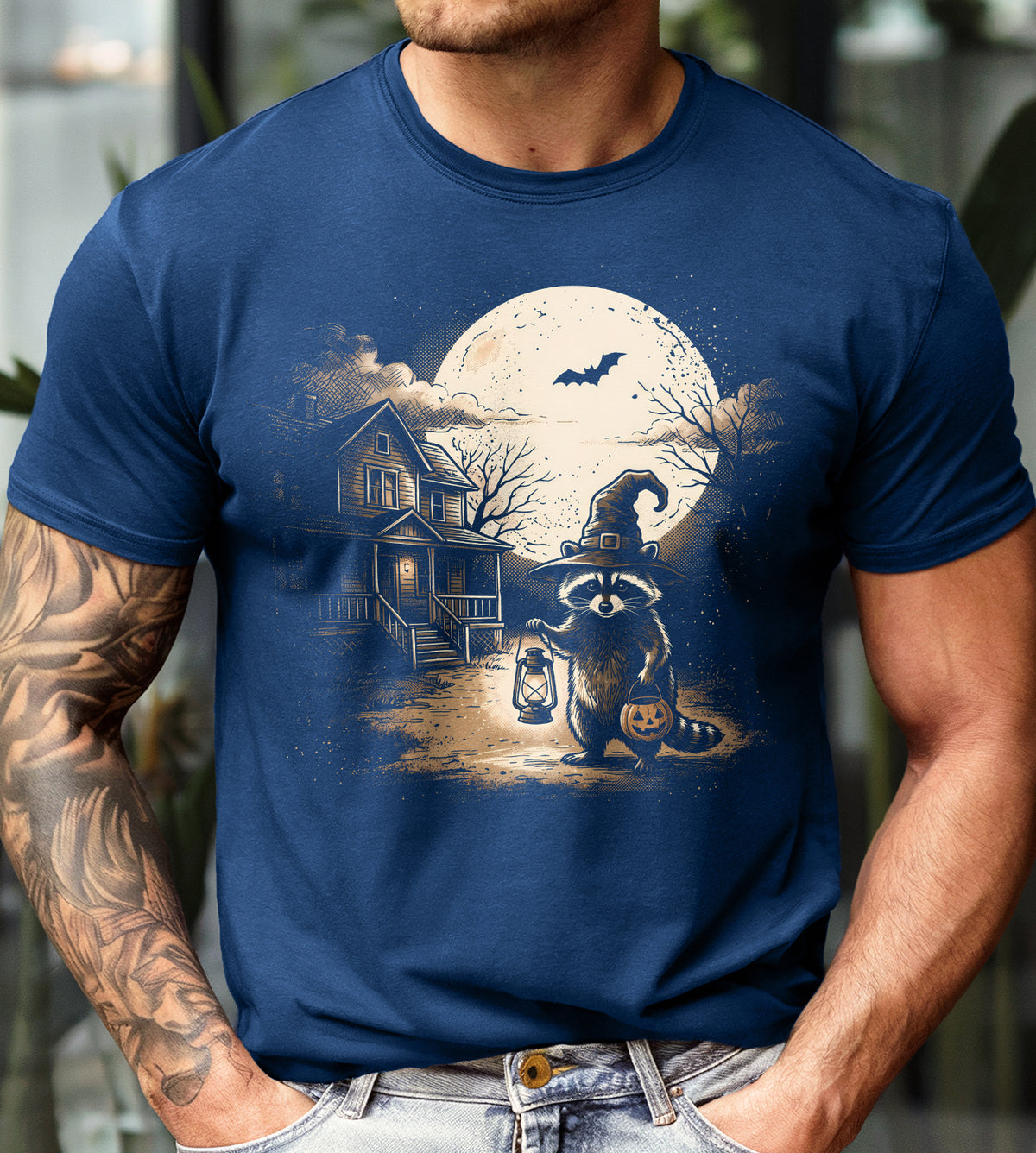 Raccoon Trick or Treating Halloween Graphic Tee