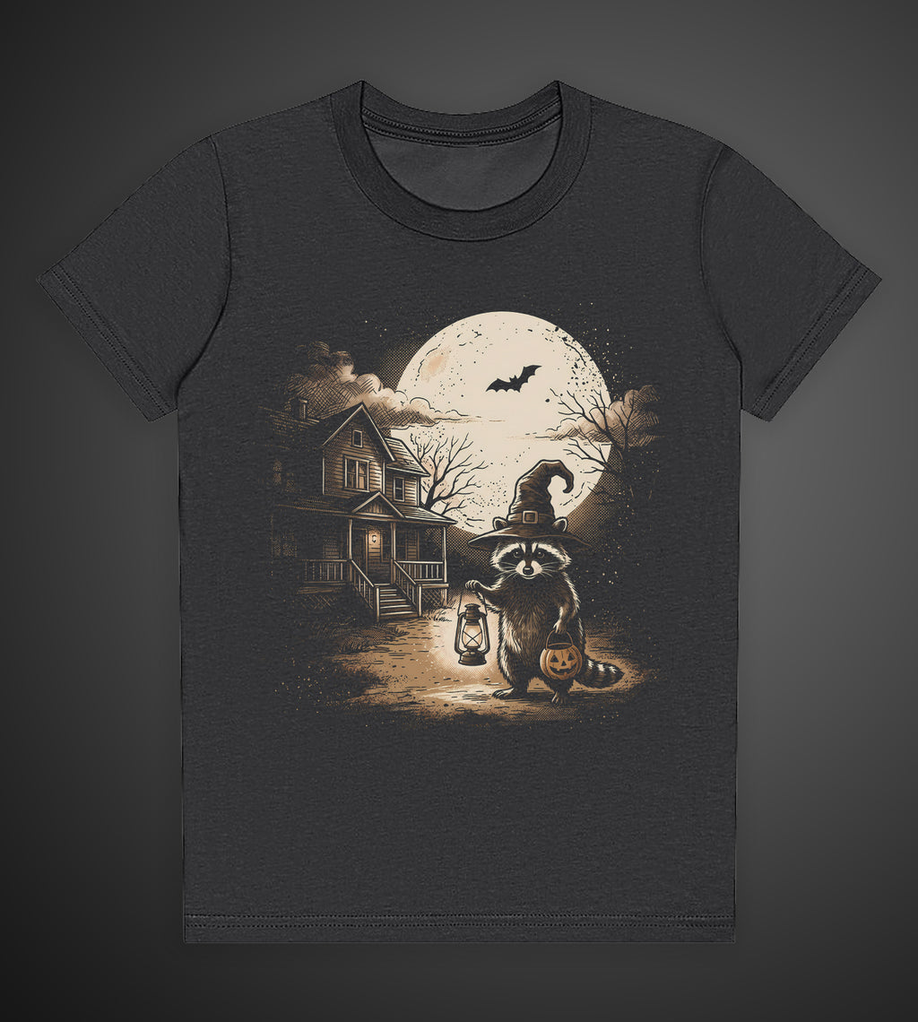 Raccoon Trick or Treating Halloween Graphic Tee