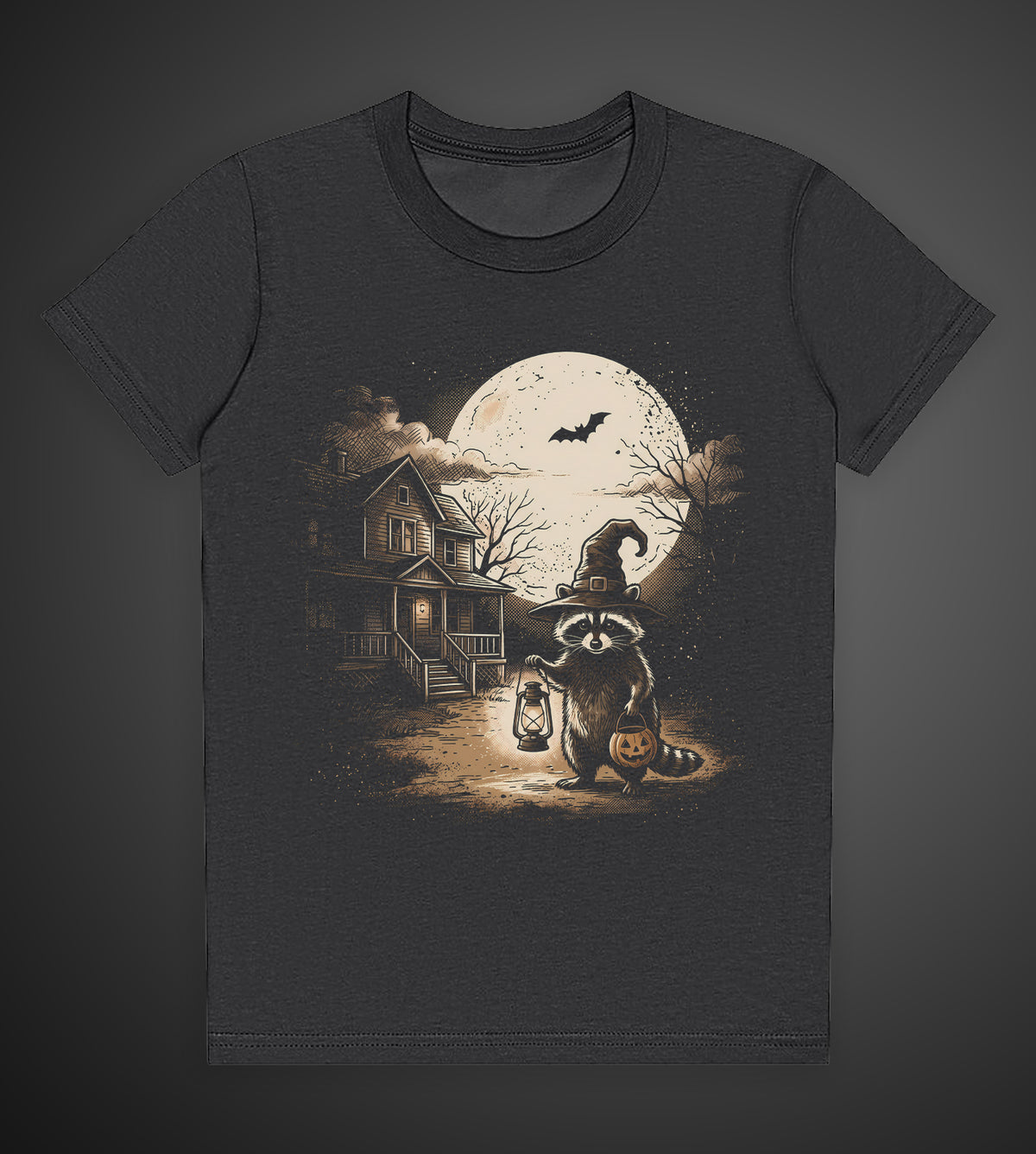 Raccoon Trick or Treating Halloween Graphic Tee