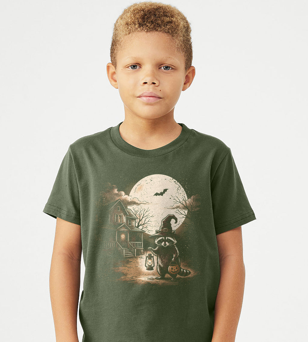 Raccoon Trick or Treating Halloween Graphic Tee