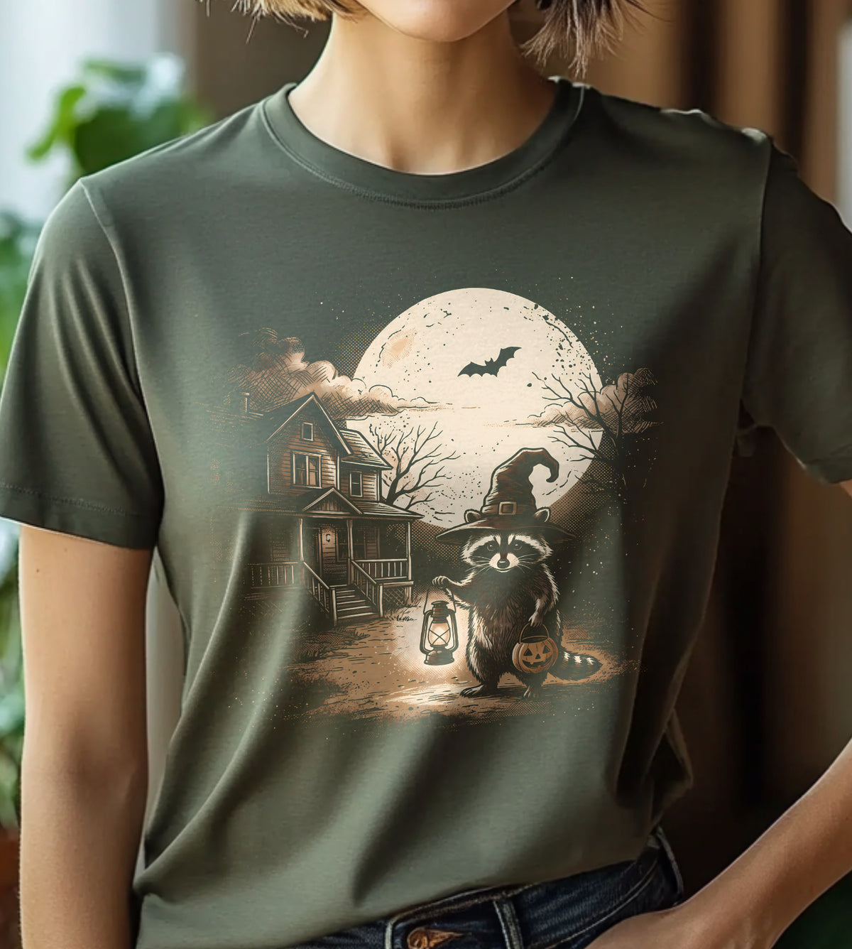 Raccoon Trick or Treating Halloween Graphic Tee
