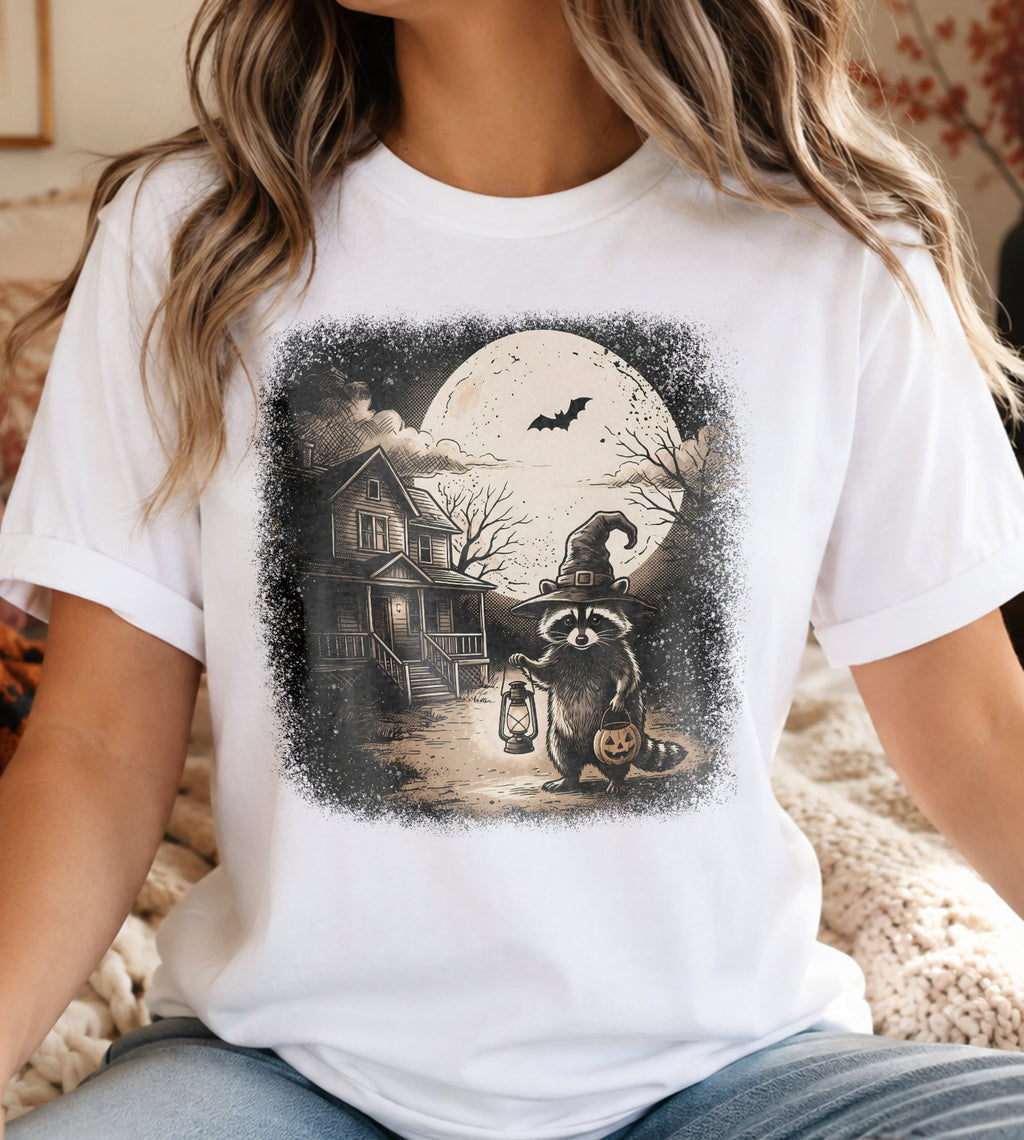 Raccoon Trick or Treating Halloween Graphic Tee