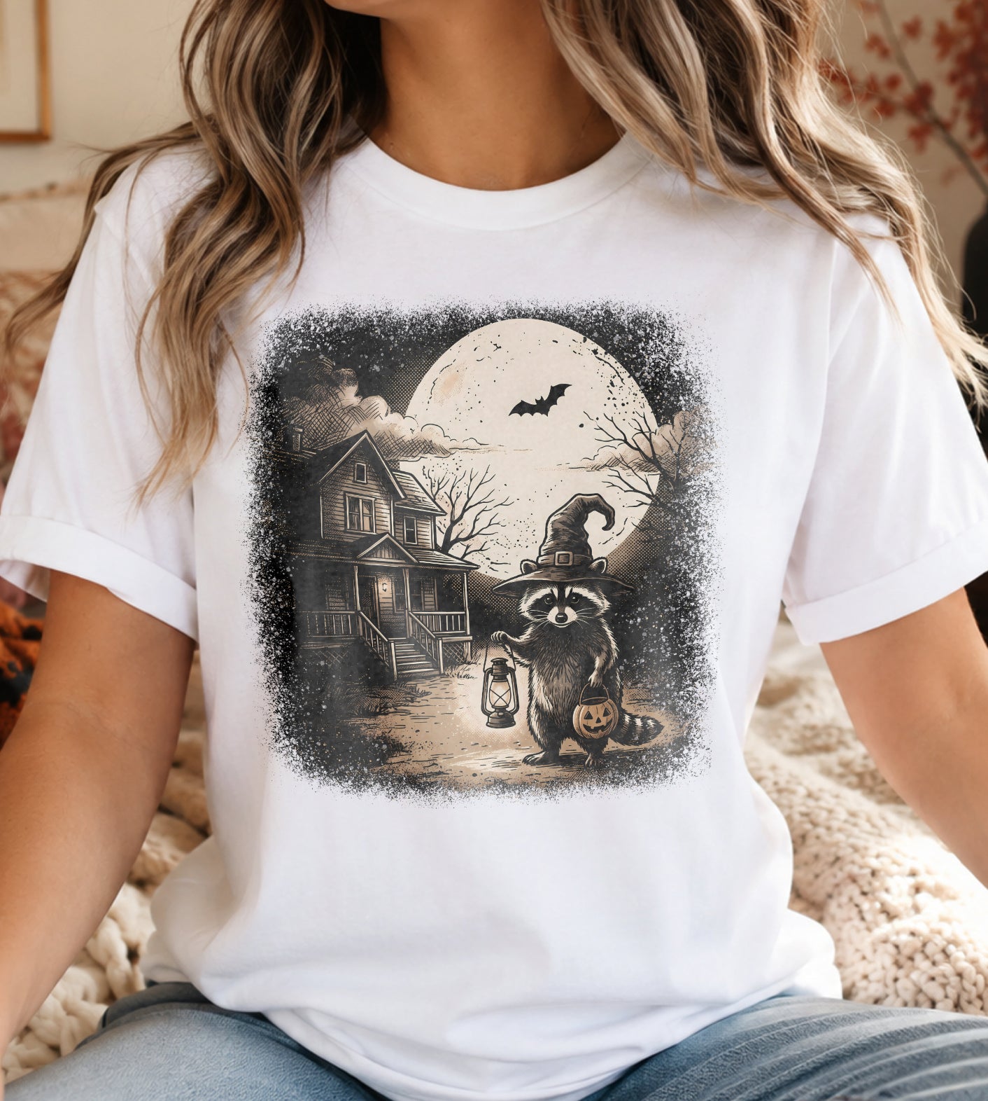 Raccoon Trick or Treating Halloween Graphic Tee