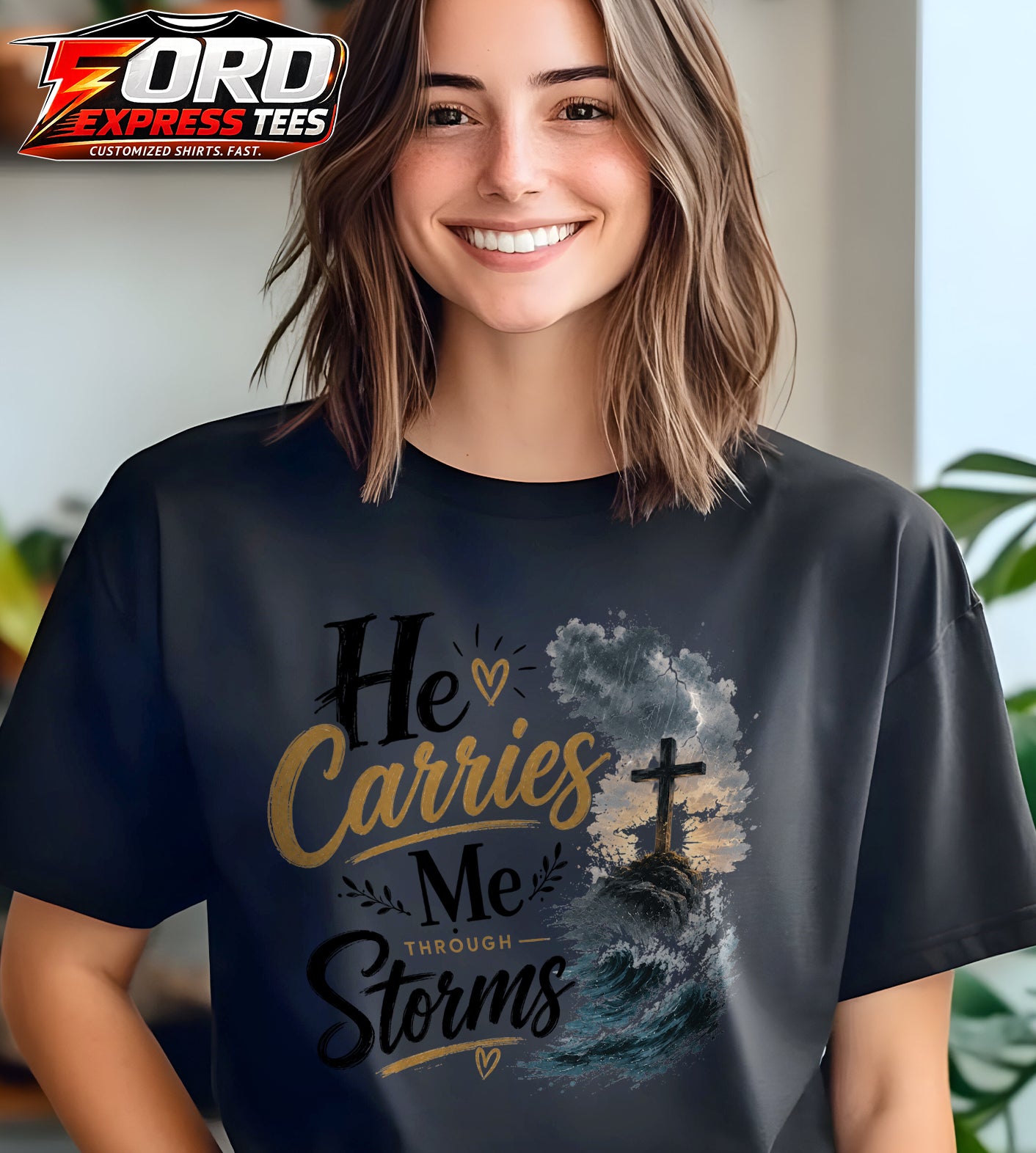 He Carries Me Through Storms Graphic Tee