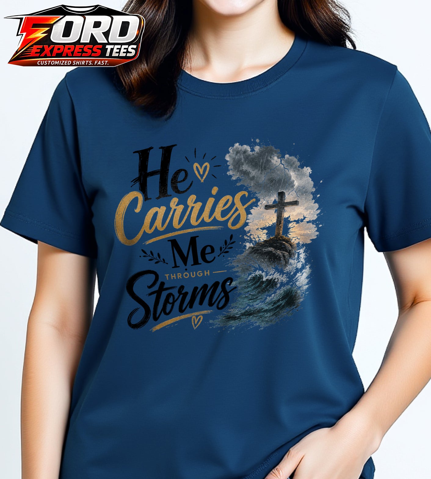 He Carries Me Through Storms Graphic Tee