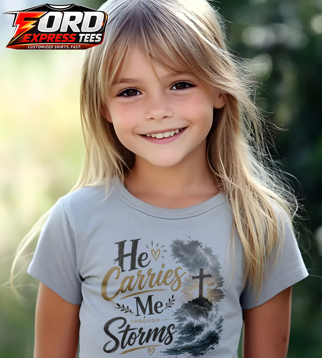 He Carries Me Through Storms Graphic Tee