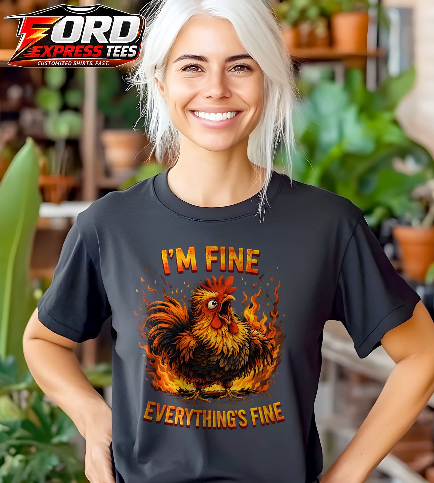 I'm Fine Everything's Fine Funny Chicken Graphic Tee
