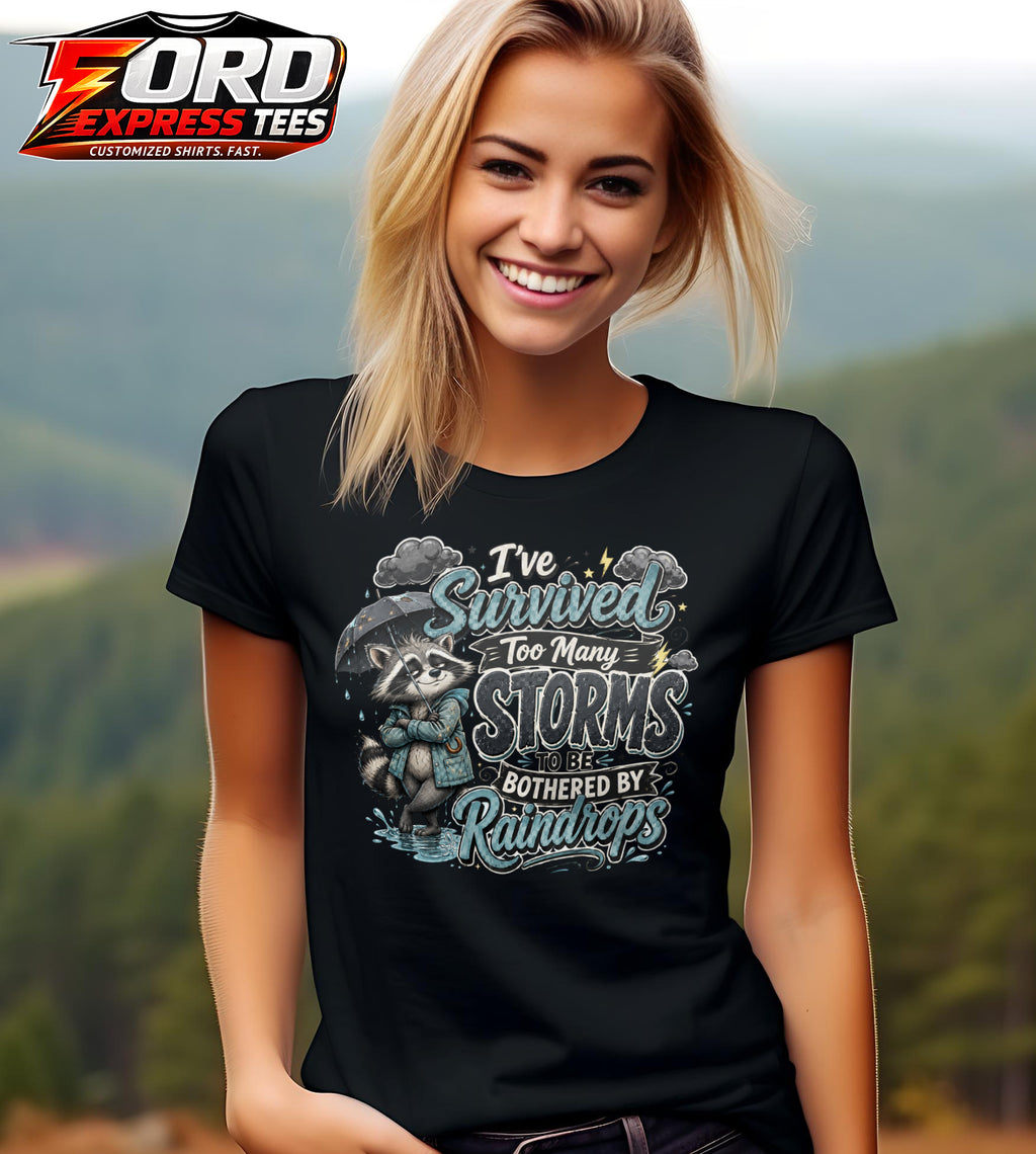 Not Bothered By Raindrops Funny Raccoon Graphic Tee