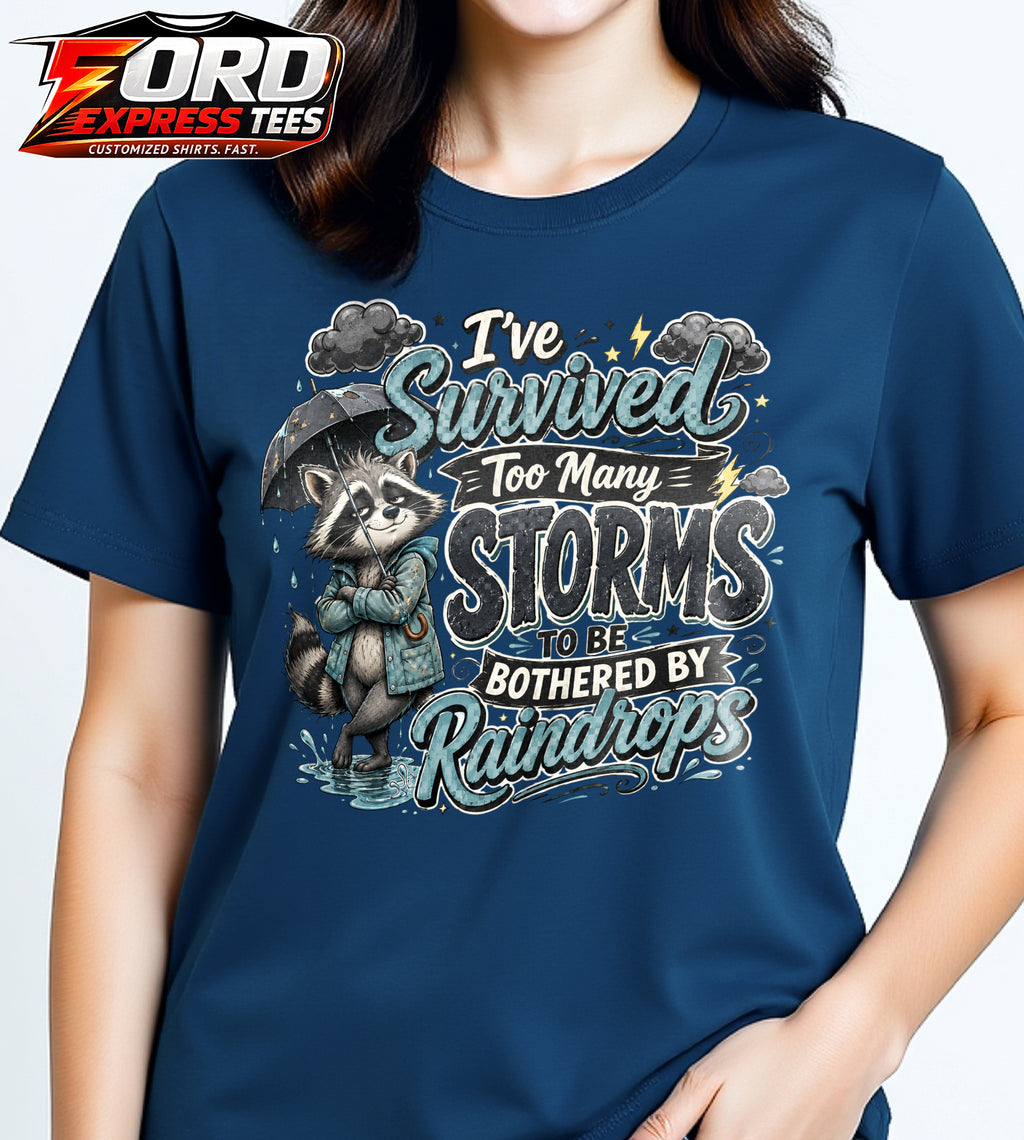 Not Bothered By Raindrops Funny Raccoon Graphic Tee