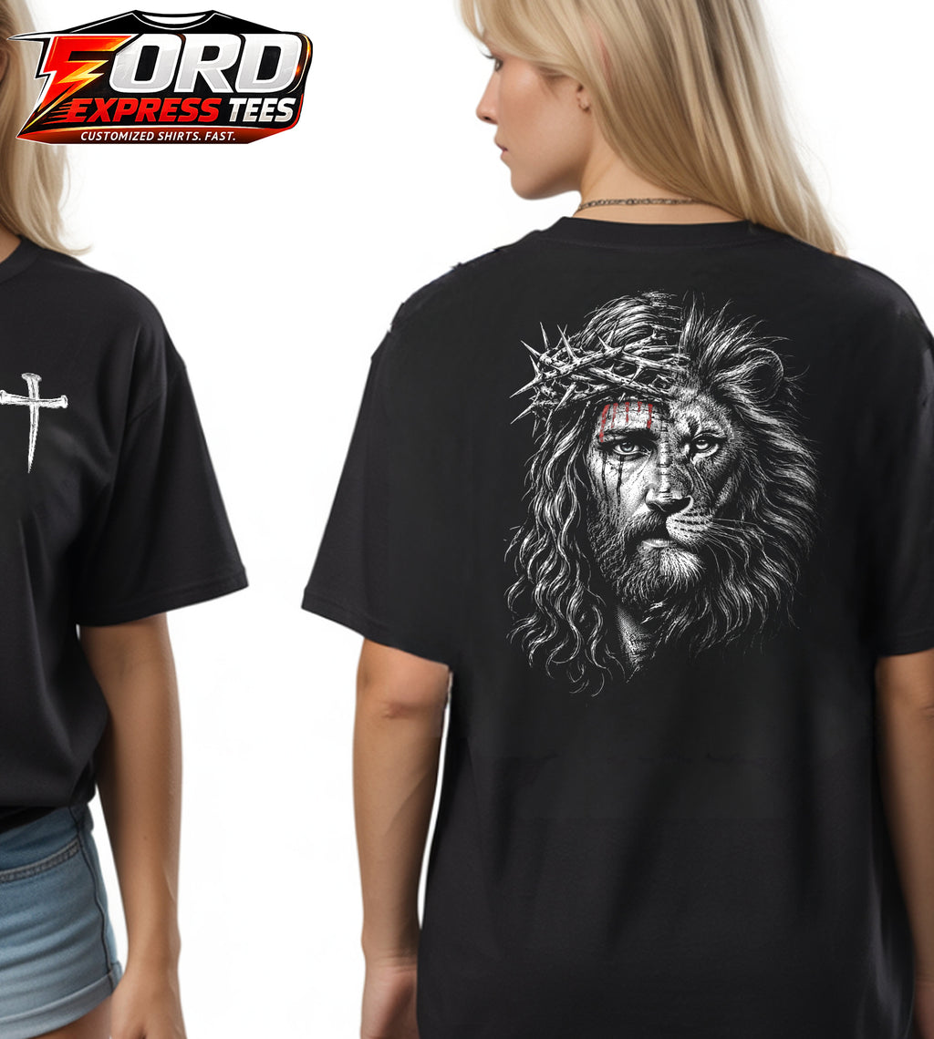 Jesus and Lion Front and Back Graphic Tee