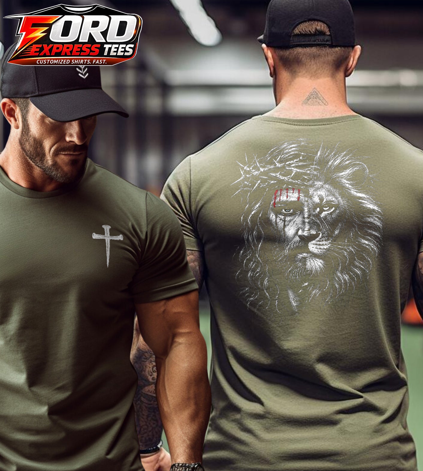 Jesus and Lion Front and Back Graphic Tee
