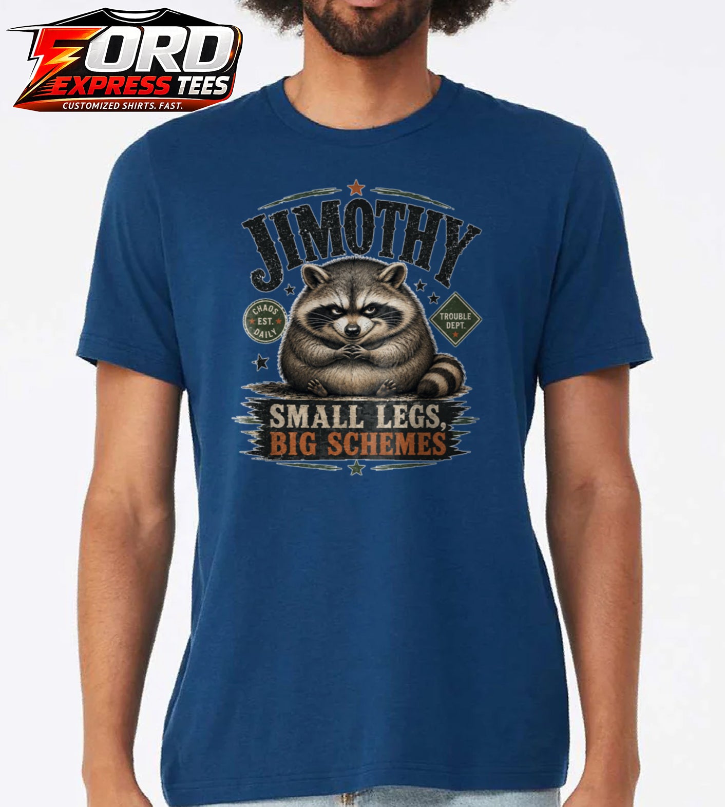 Jimothy Small Legs Big Schemes Funny Raccoon Graphic Tee