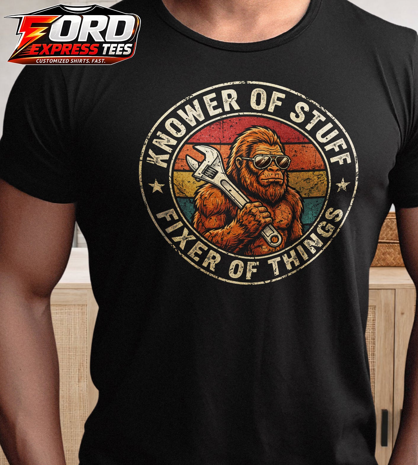 Knower Of Stuff Fixer Of Things Sasquatch Mechanic Graphic Tee