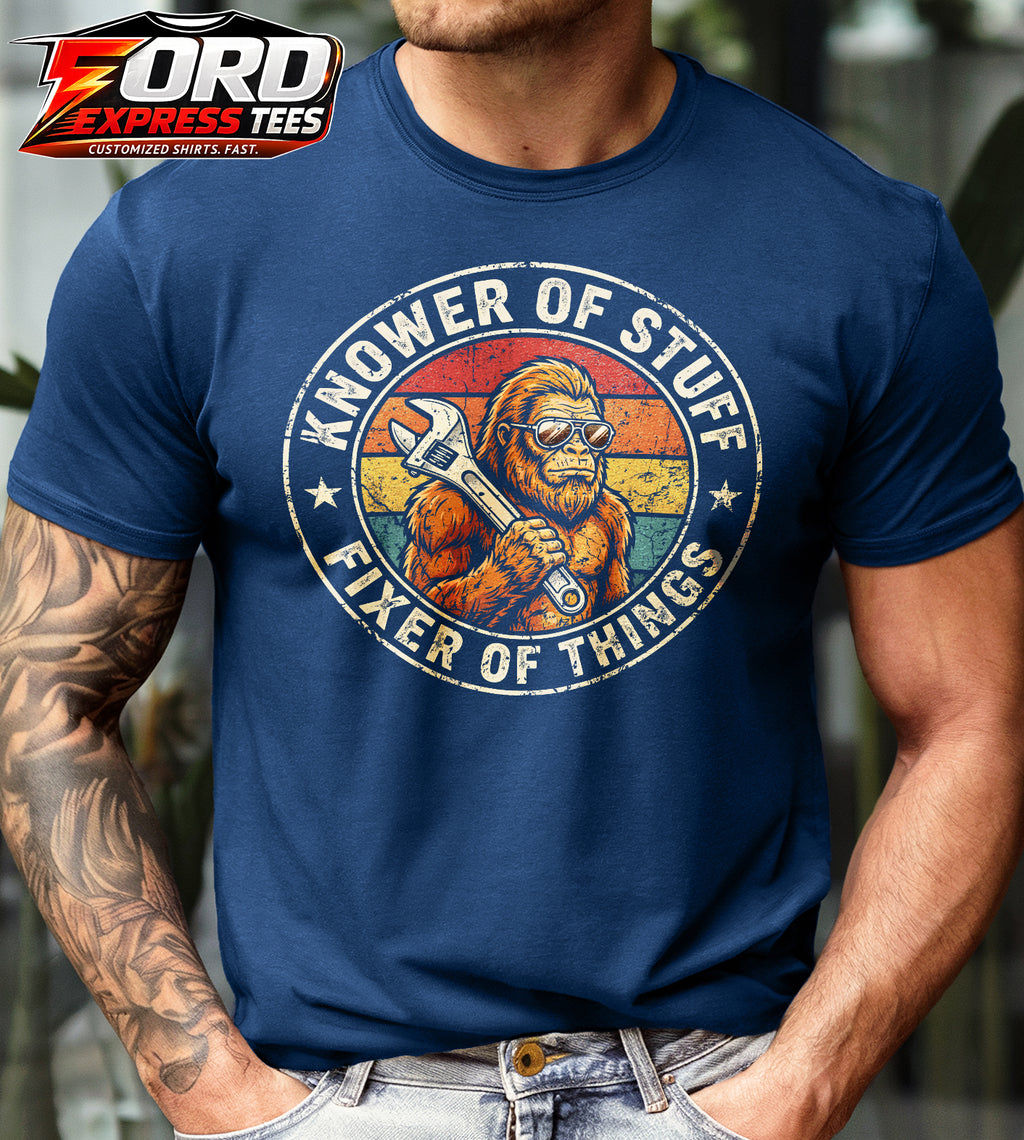 Knower Of Stuff Fixer Of Things Sasquatch Mechanic Graphic Tee