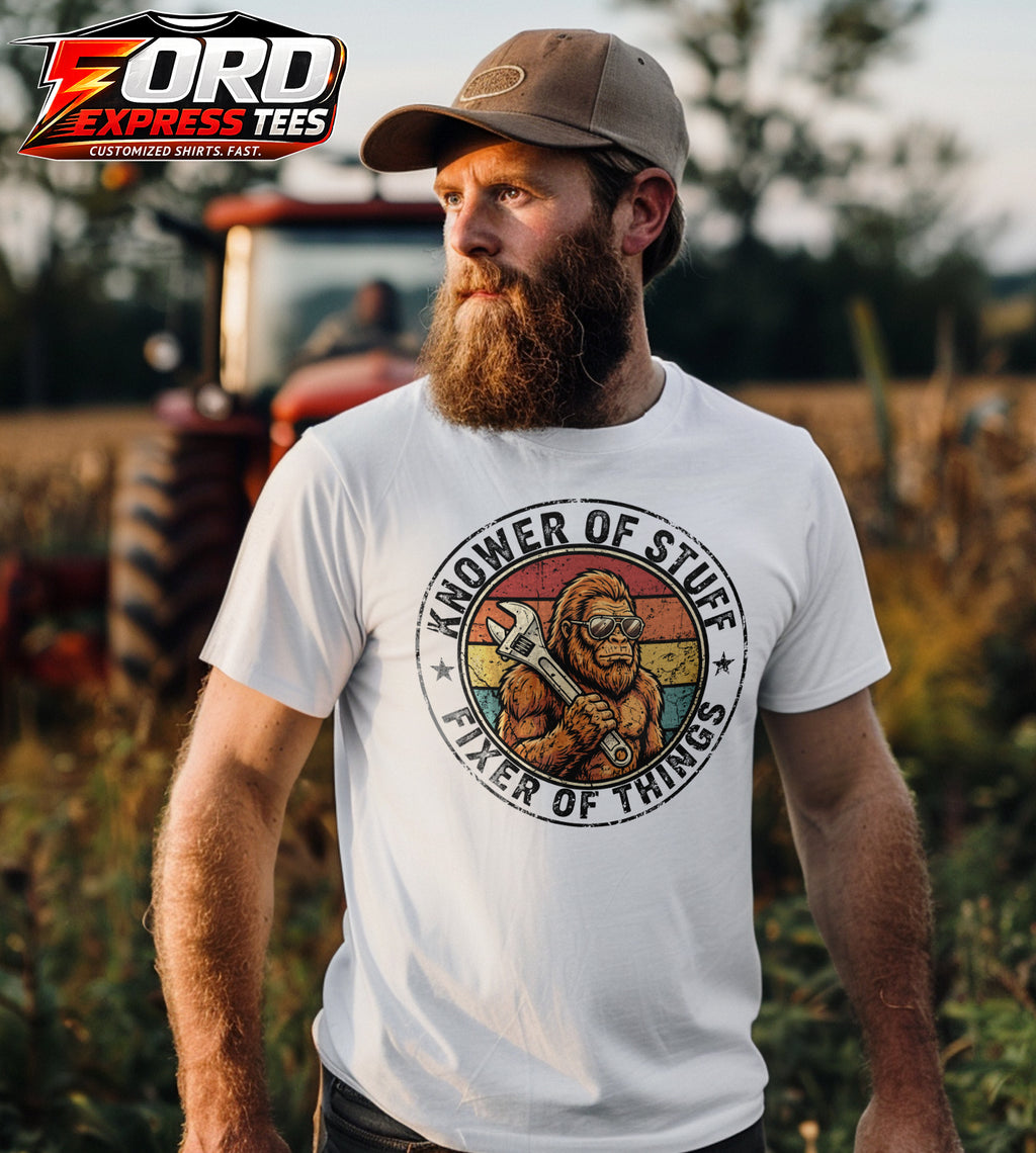 Knower Of Stuff Fixer Of Things Sasquatch Mechanic Graphic Tee