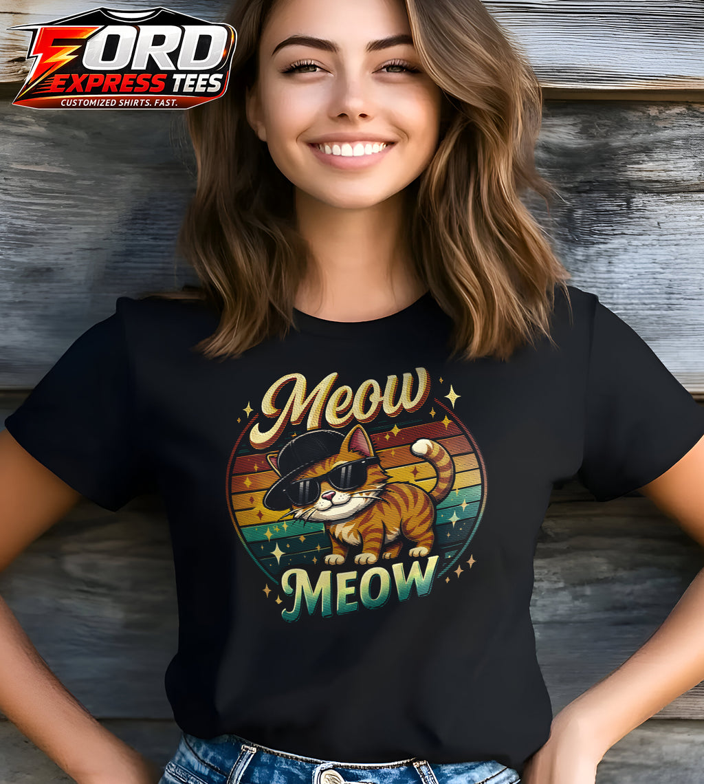 Meow Meow Orange Cat Graphic Tee
