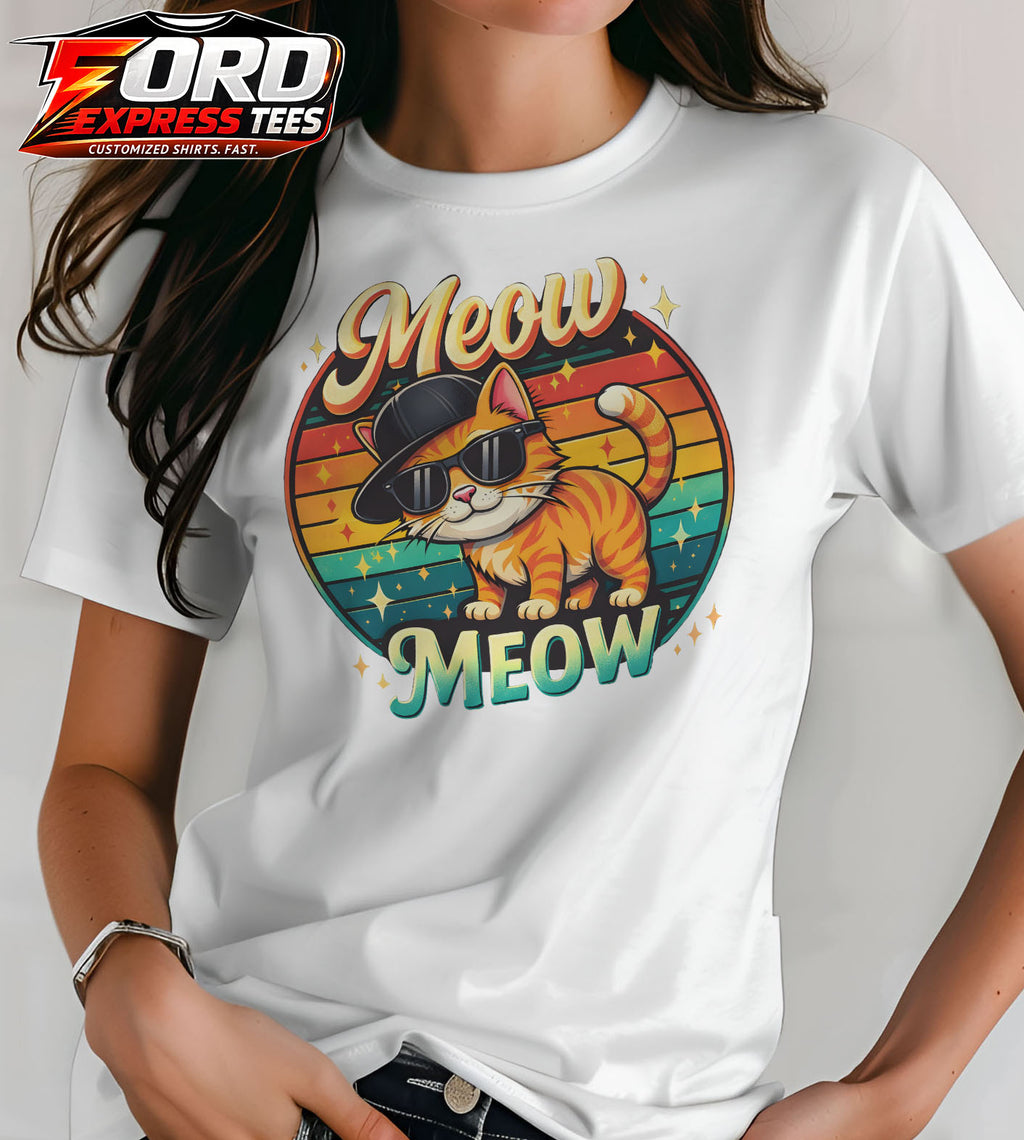 Meow Meow Orange Cat Graphic Tee