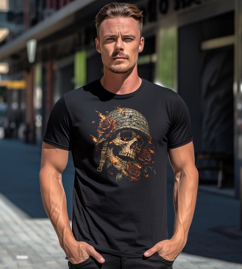 Military Skull and Roses Graphic Tee