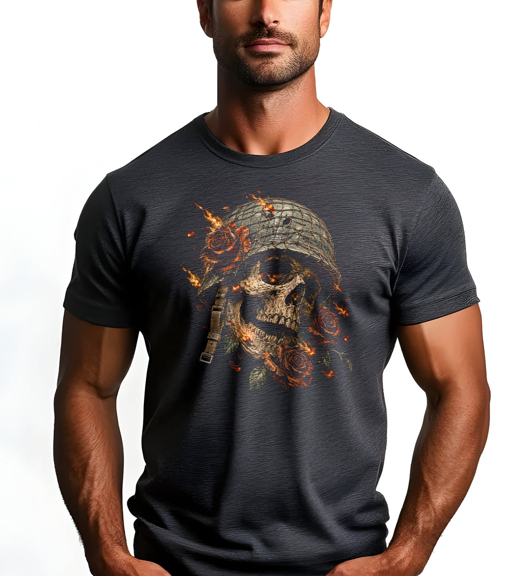 Military Skull and Roses Graphic Tee